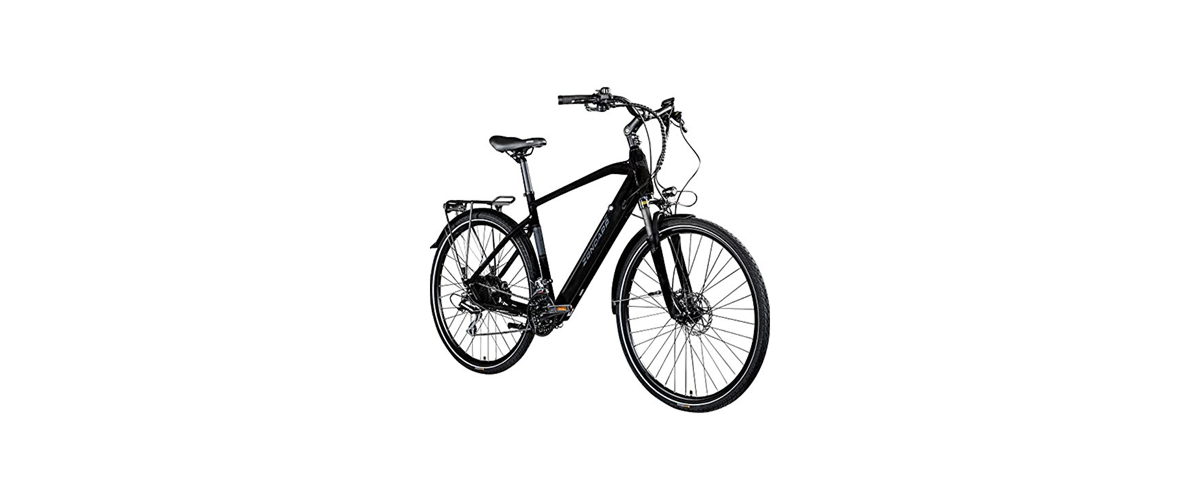 Ein schwarzes E-Bike der Marke Zündapp vor weißem Hintergrund.