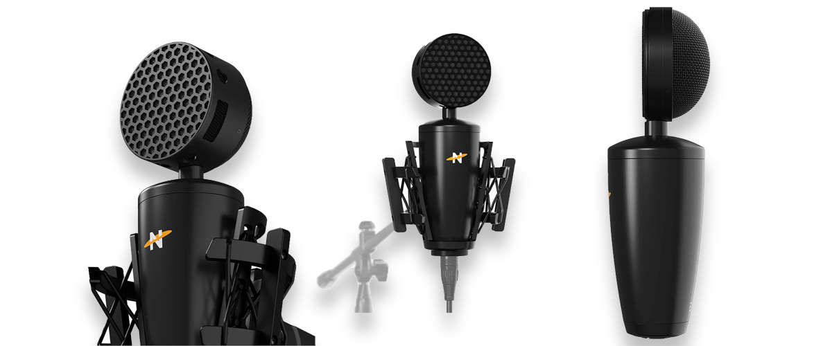 Das Profi-Streaming-Mikrofon Neat King Bee 2 aus verschiedenen Perspektiven vor weißem Hintergrund.