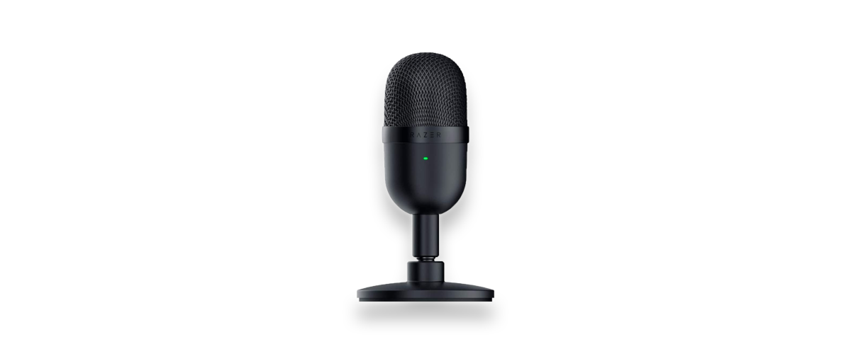 Das Streaming-Mikrofon Razer Seiren Mini in der Farbe Schwarz vor weißem Hintergrund. Das Mikrofon ist auch in Weiß und Rosé erhältlich.