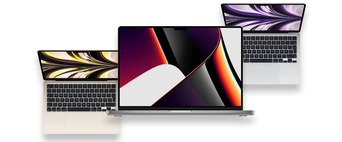 Drei Modelle des Apple MacBook vor weißem Hintergrund.