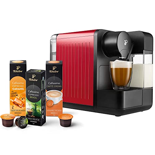 Tchibo Cafissimo milk Kaffeemaschine Kapselmaschine inkl. 30 Kapseln für Caffè Crema, Espresso, Kaffee und Milchspezialitäten, Rot-1