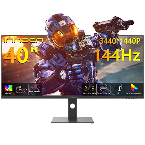 INNOCN Gaming Monitor 40 Zoll, Ultrawide UWQHD 3440 x 1440P IPS, 144Hz Bildschirm, FreeSync Premium, HDR, 100% sRGB Farben, Kalibrieren △E