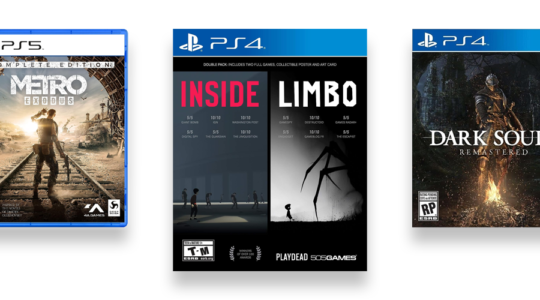 Drei besonders atmosphärische Spiele vor weißem Hintergrund. zu sehen sind Limbo/Inside, Metro und Dark Souls.