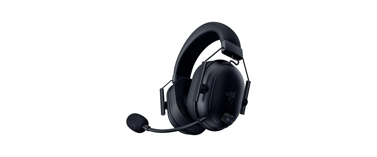 Das Gaming-Headset Razer Blackshark V2 Hyperspeed vor weißem Hintergrund. Das gezeigte Headset ist komplett in Schwarz gehalten.