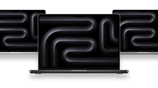 Das neue Apple MacBook Pro (M3) in den drei verschiedenen Farbvariationen Silber, Grau und Anthrazit.