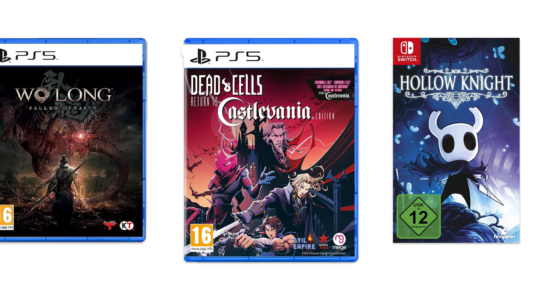 Drei sogenannte Soulslike Games vor weißem Hintergrund. Zu sehen sind Wo Long, Dead Cells und Hollow Knight.
