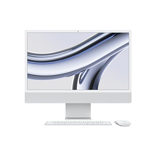Apple 2023 iMac All-in-One Desktop-Computer mit M3 Chip: 8-Core CPU, 10-Core GPU, 24" 4.5K Retina Display, 8 GB gemeinsamer Arbeitsspeicher, 256 GB SSD Speicher, passendes Zubehör. Silber-1