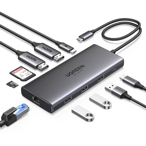 UGREEN Revodok Pro 210 USB C Docking Station Dual HDMI 10 IN 1 USB C Hub 2 HDMI, Gigabit Ethernet, 4X USB C/USB A Ports, PD 100W Schnellladen, SD/TF Kartenleser-1