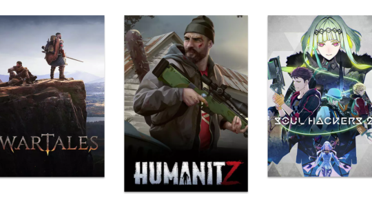 Drei ROllenspiele für den PC vor weißem Hintegrund. Zu sehen sind HumanitZ, Wartales und Soul Hackers 2.