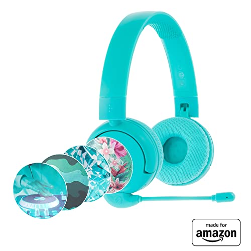 Brandneu und „Made for Amazon“: Bluetooth-Kinderkopfhörer BuddyPhones PopTime Pro mit Lautstärkebegrenzung und Bügelmikrofon (Alter: 3-12 Jahre), Blaugrün-1