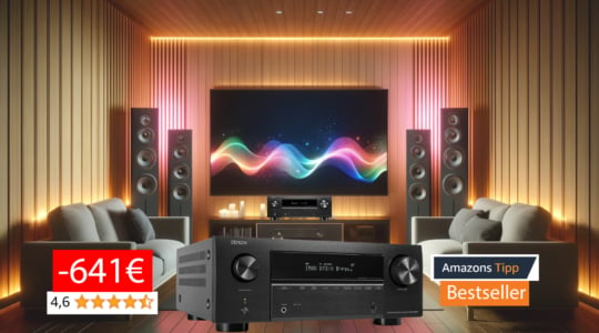 Der AV-Receiver von Denon verstärkt den alle Video- und Audio-Signale im Wohnzimmer und das aktuell mit einem 641€-Rabatt