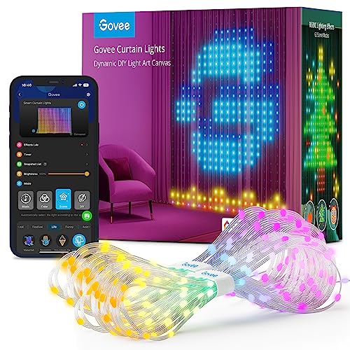 Govee Curtain Lights, 520 RGBIC LEDs Lichterkette, DIY Lichtmuster, Smart LED Vorhang 86+ Modi, IP65 Wasserfest, kompatibel mit Alexa für Zimmer, Party Deko (1,5×2m)-1